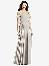 Rear View Thumbnail - Taupe Off-the-Shoulder Open Cowl-Back Maxi Dress