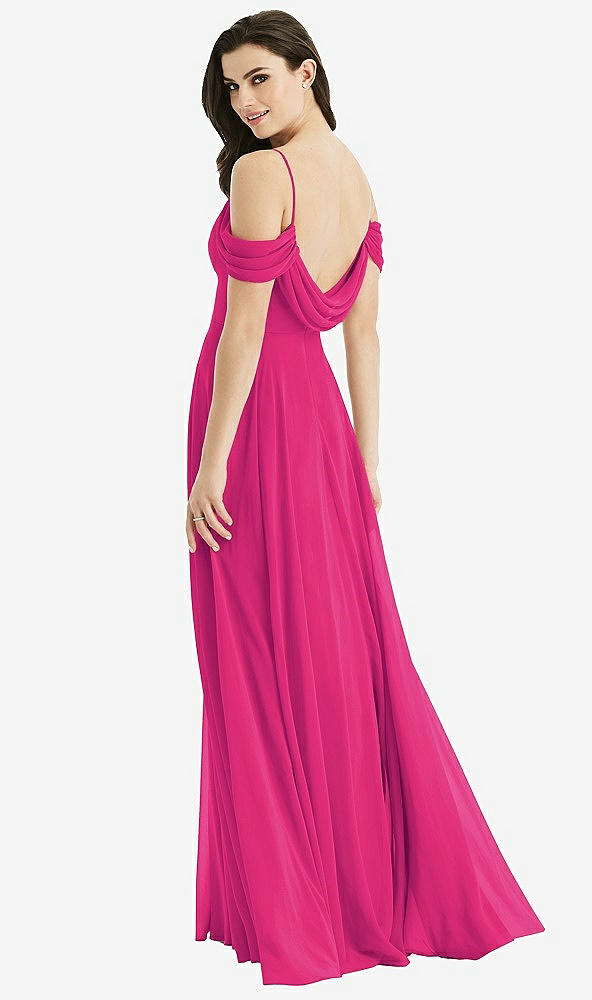Front View - Think Pink Off-the-Shoulder Open Cowl-Back Maxi Dress