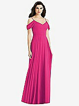 Rear View Thumbnail - Think Pink Off-the-Shoulder Open Cowl-Back Maxi Dress