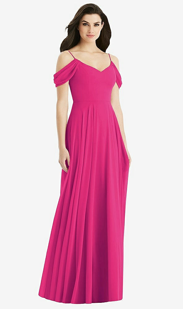 Back View - Think Pink Off-the-Shoulder Open Cowl-Back Maxi Dress