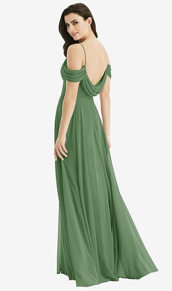 Front View - Vineyard Green Off-the-Shoulder Open Cowl-Back Maxi Dress