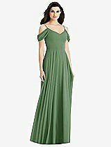 Rear View Thumbnail - Vineyard Green Off-the-Shoulder Open Cowl-Back Maxi Dress