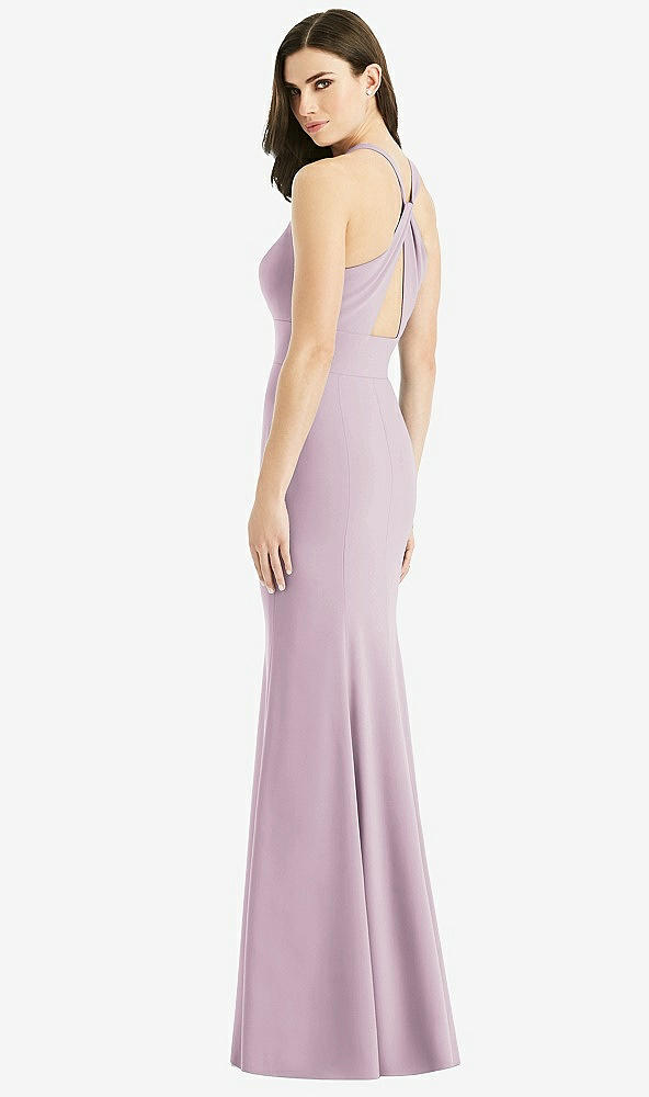 Front View - Suede Rose Criss Cross Twist Cutout Back Trumpet Gown