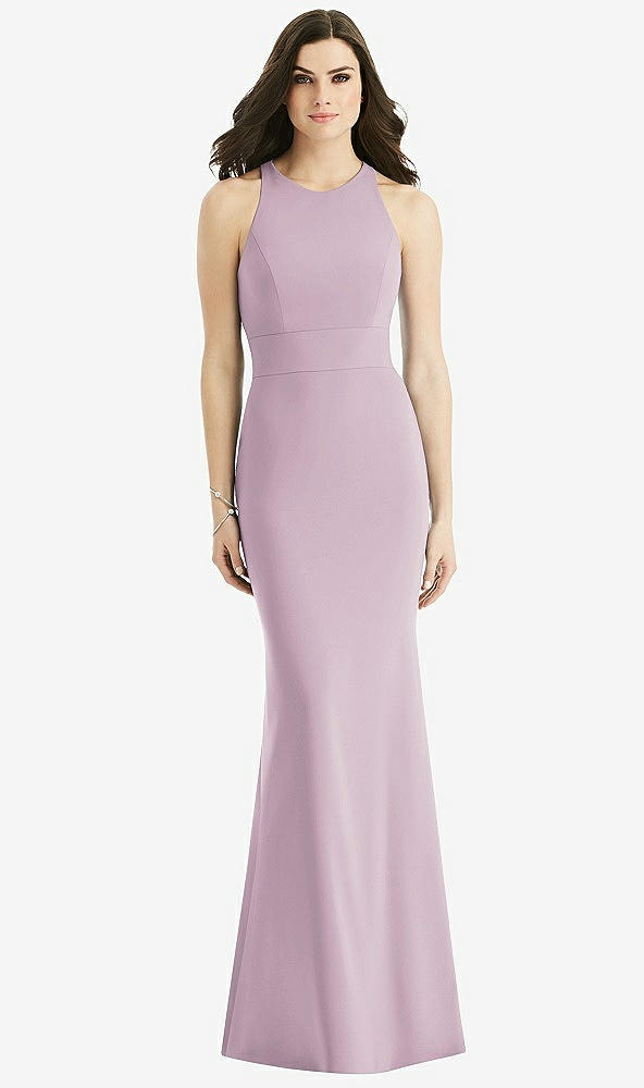 Back View - Suede Rose Criss Cross Twist Cutout Back Trumpet Gown