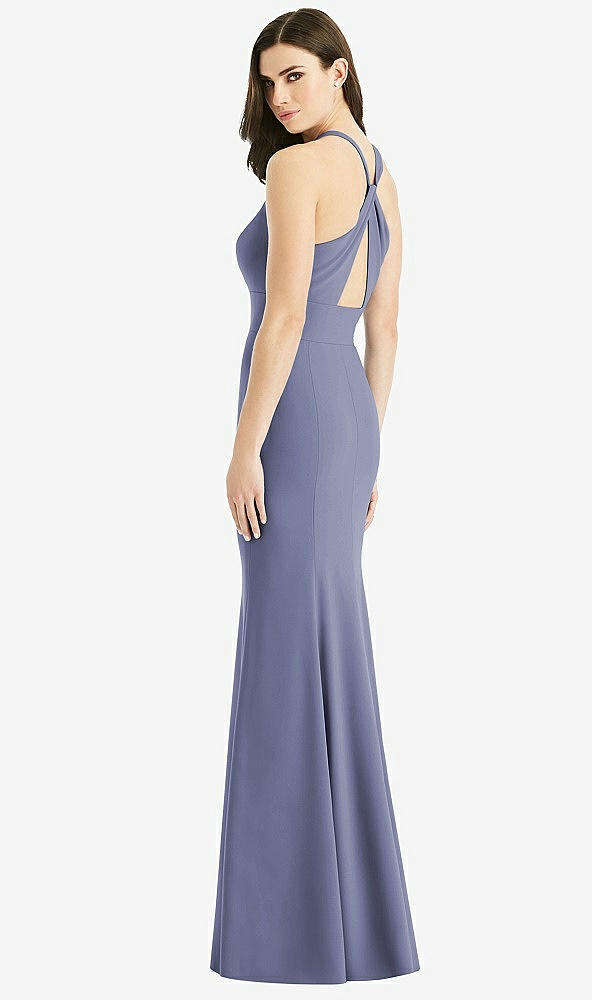 Front View - French Blue Criss Cross Twist Cutout Back Trumpet Gown