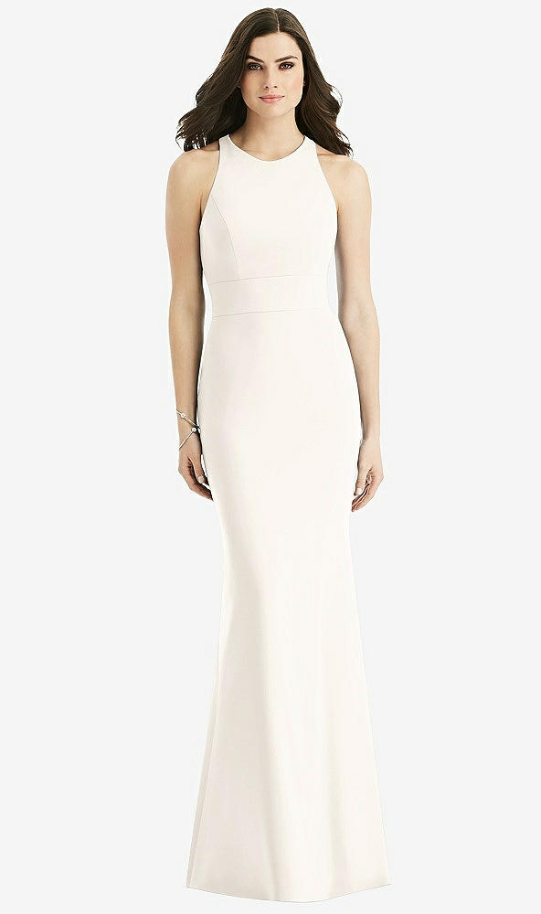 Back View - Ivory Criss Cross Twist Cutout Back Trumpet Gown