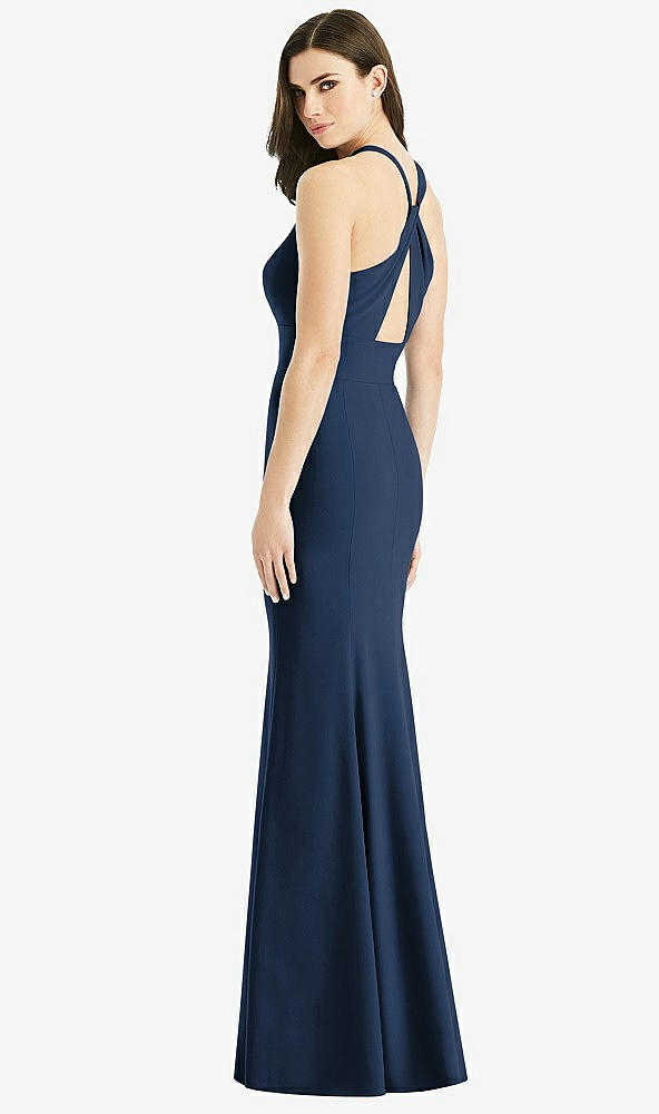 Front View - Midnight Navy Criss Cross Twist Cutout Back Trumpet Gown