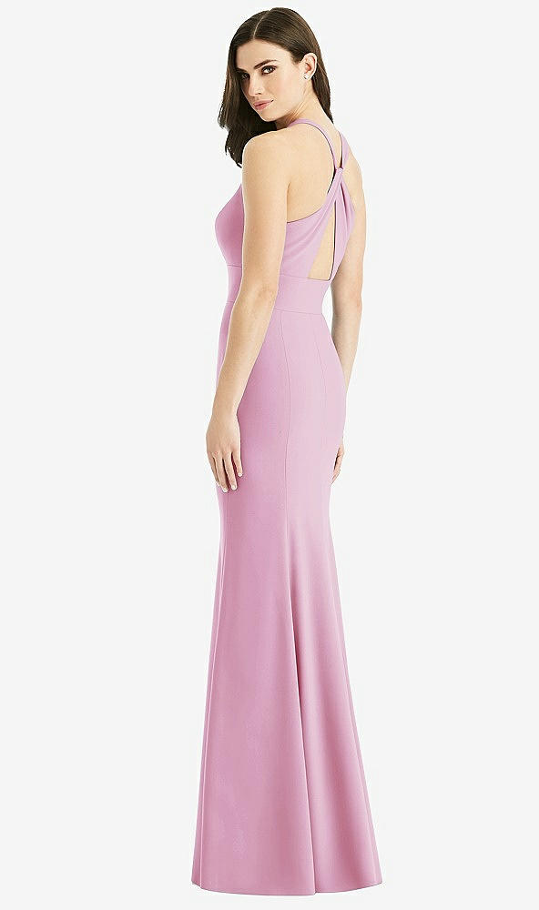 Front View - Powder Pink Criss Cross Twist Cutout Back Trumpet Gown