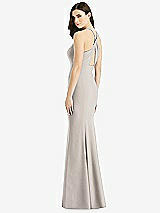 Front View Thumbnail - Taupe Criss Cross Twist Cutout Back Trumpet Gown