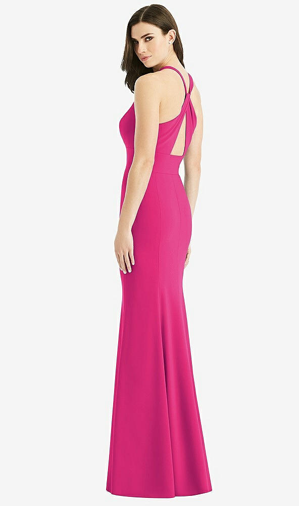 Front View - Think Pink Criss Cross Twist Cutout Back Trumpet Gown