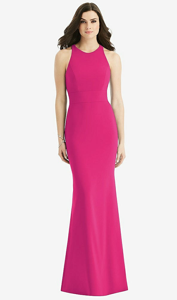 Back View - Think Pink Criss Cross Twist Cutout Back Trumpet Gown