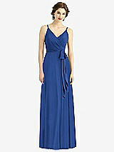 Front View Thumbnail - Classic Blue Draped Wrap Chiffon Maxi Dress with Sash