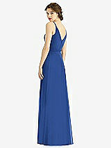 Rear View Thumbnail - Classic Blue Draped Wrap Chiffon Maxi Dress with Sash