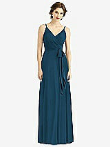 Front View Thumbnail - Atlantic Blue Draped Wrap Chiffon Maxi Dress with Sash