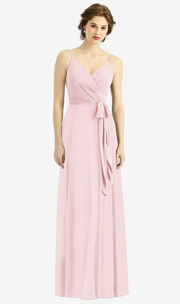 Front View - Ballet Pink Draped Wrap Chiffon Maxi Dress with Sash