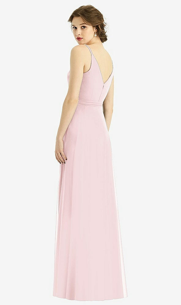 Back View - Ballet Pink Draped Wrap Chiffon Maxi Dress with Sash