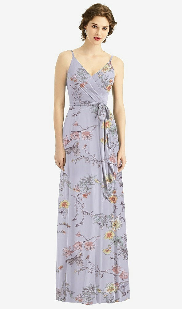 Front View - Butterfly Botanica Silver Dove Draped Wrap Chiffon Maxi Dress with Sash