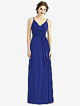 Front View Thumbnail - Cobalt Blue Draped Wrap Chiffon Maxi Dress with Sash