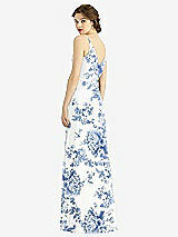 Rear View Thumbnail - Cottage Rose Dusk Blue Draped Wrap Chiffon Maxi Dress with Sash
