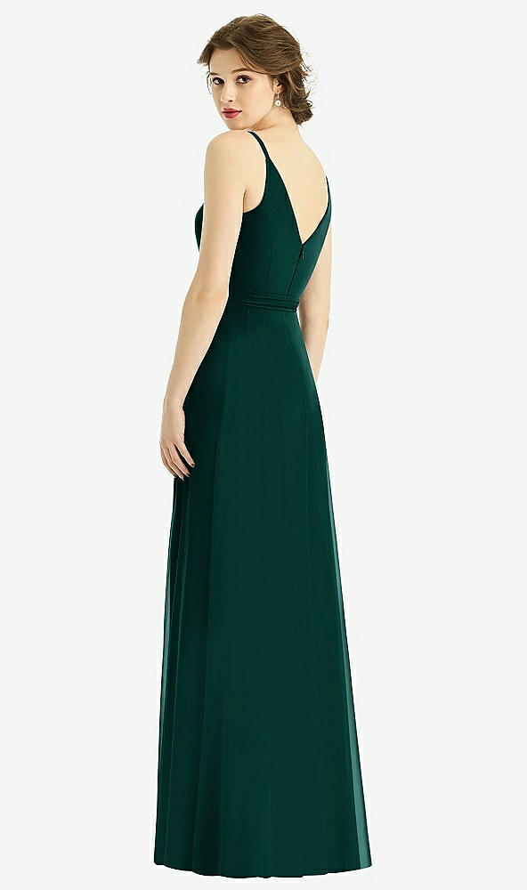 Back View - Evergreen Draped Wrap Chiffon Maxi Dress with Sash
