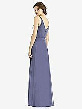 Rear View Thumbnail - French Blue Draped Wrap Chiffon Maxi Dress with Sash