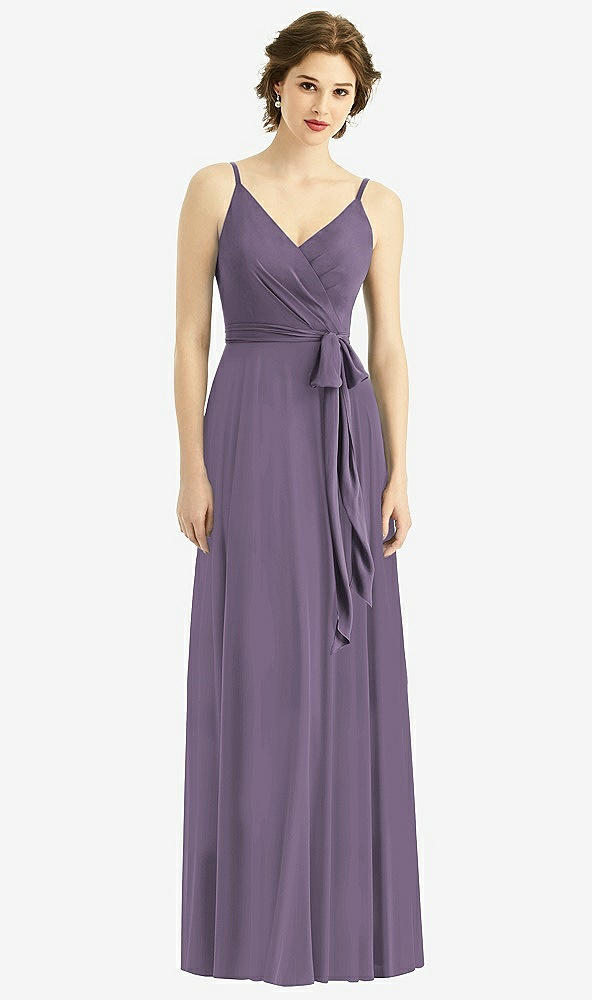 Front View - Lavender Draped Wrap Chiffon Maxi Dress with Sash