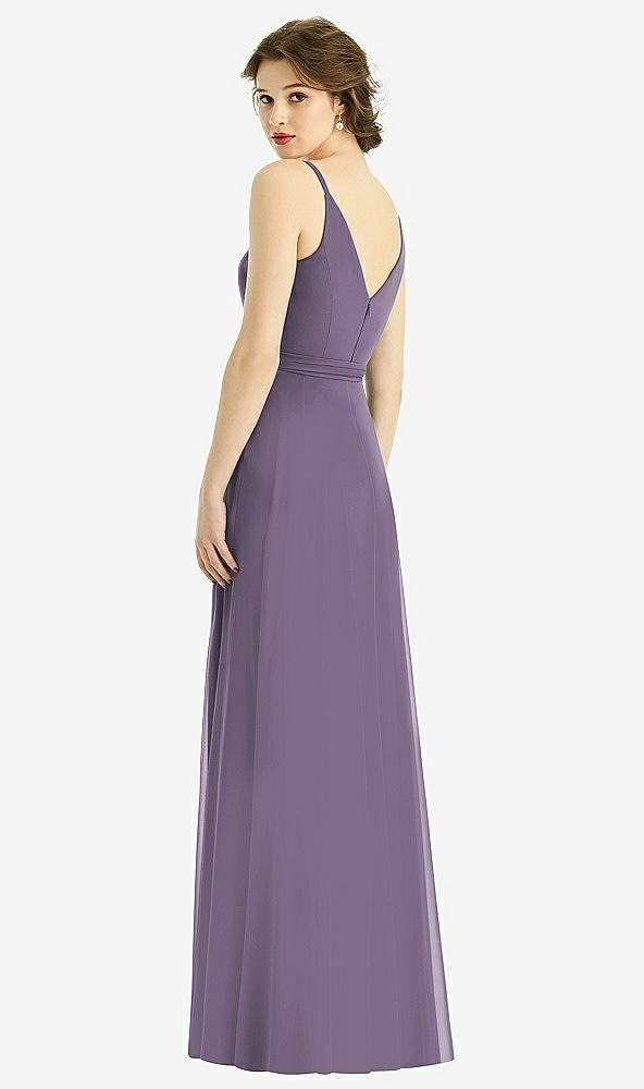 Back View - Lavender Draped Wrap Chiffon Maxi Dress with Sash