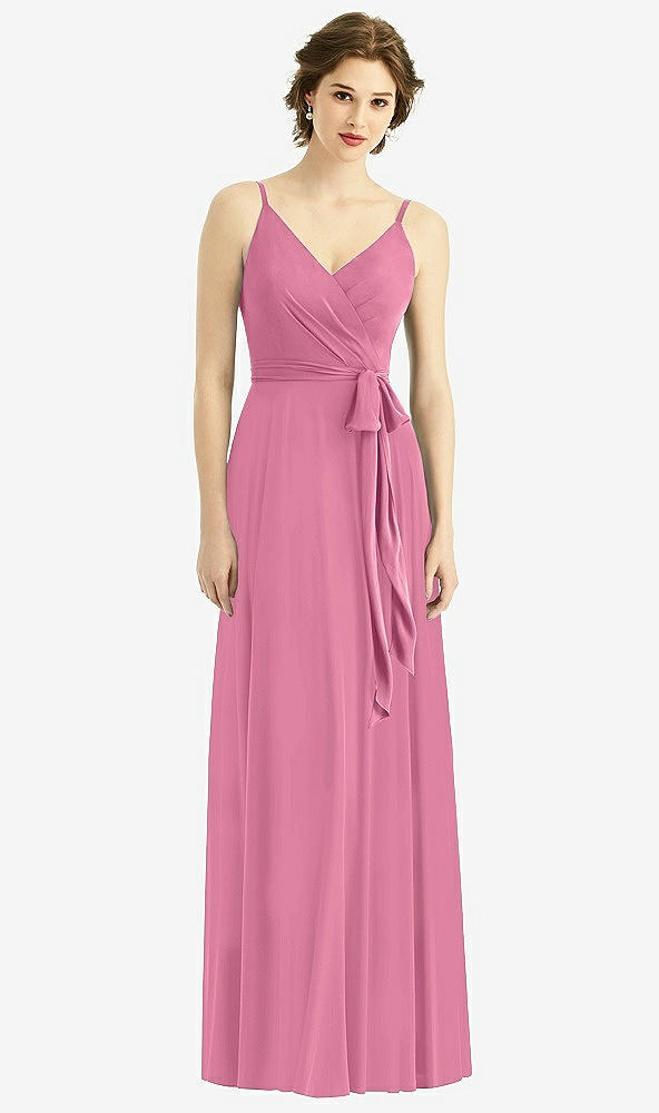 Front View - Orchid Pink Draped Wrap Chiffon Maxi Dress with Sash