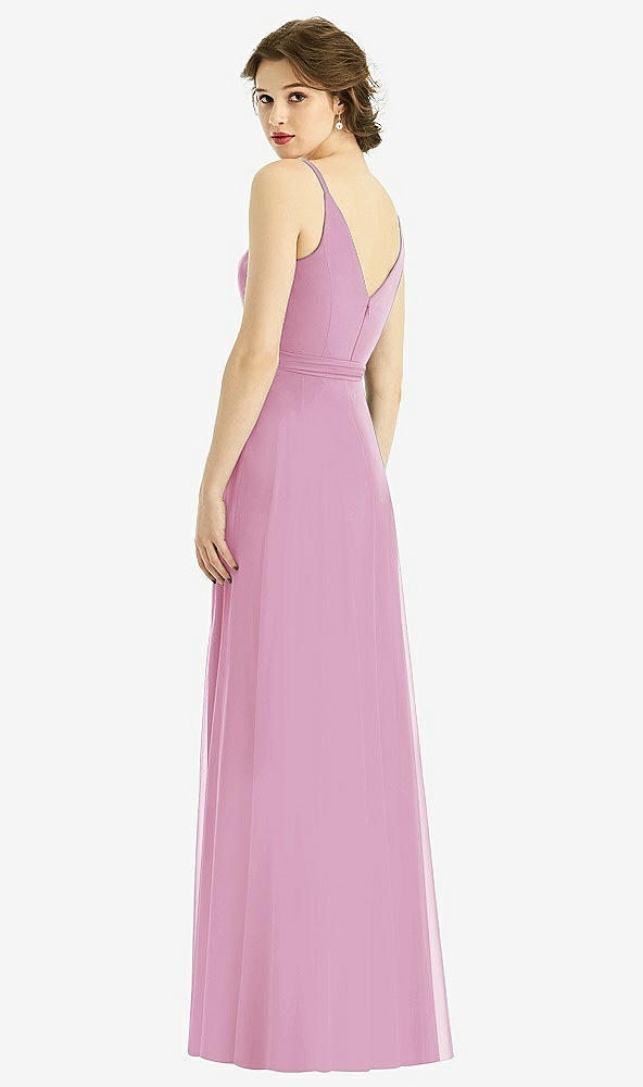 Back View - Powder Pink Draped Wrap Chiffon Maxi Dress with Sash