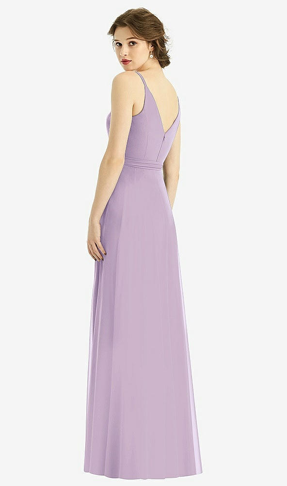 Back View - Pale Purple Draped Wrap Chiffon Maxi Dress with Sash