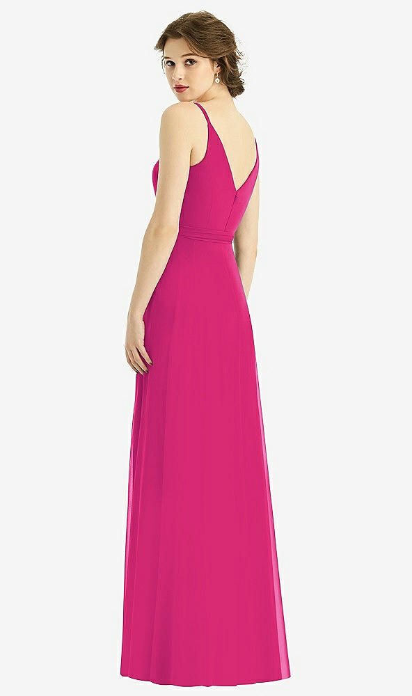 Back View - Think Pink Draped Wrap Chiffon Maxi Dress with Sash