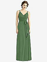 Front View Thumbnail - Vineyard Green Draped Wrap Chiffon Maxi Dress with Sash