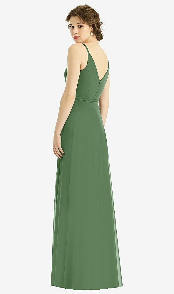 Back View - Vineyard Green Draped Wrap Chiffon Maxi Dress with Sash