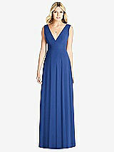 Front View Thumbnail - Classic Blue Sleeveless Deep V-Neck Open-Back Dress