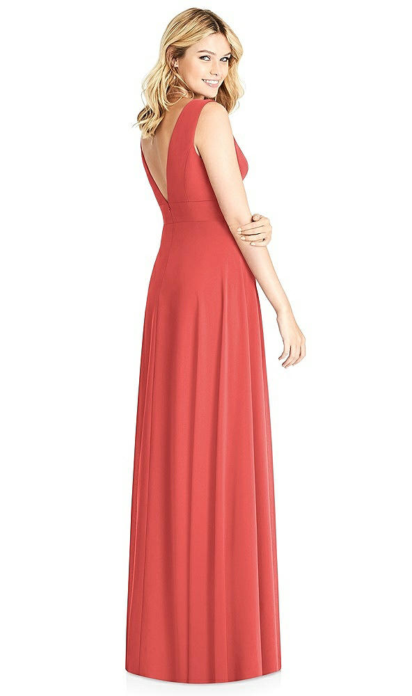 Back View - Perfect Coral Sleeveless Deep V-Neck Open-Back Dress