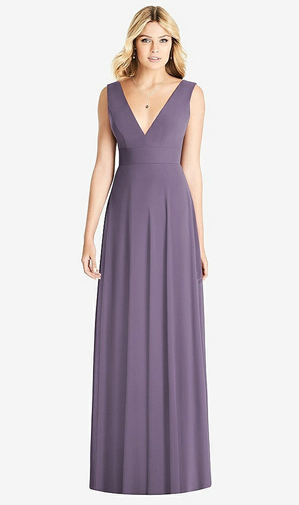 Front View - Lavender Sleeveless Deep V-Neck Open-Back Dress