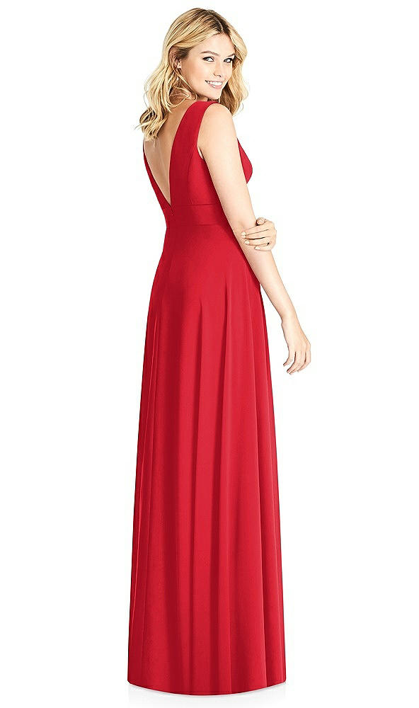 Back View - Parisian Red Sleeveless Deep V-Neck Open-Back Dress