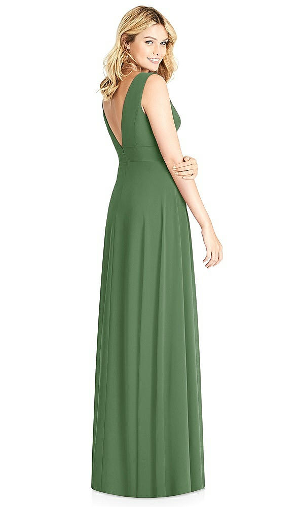 Back View - Vineyard Green Sleeveless Deep V-Neck Open-Back Dress