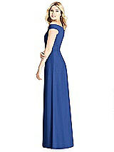 Rear View Thumbnail - Classic Blue Off-the-Shoulder Pleated Bodice Dress with Front Slits