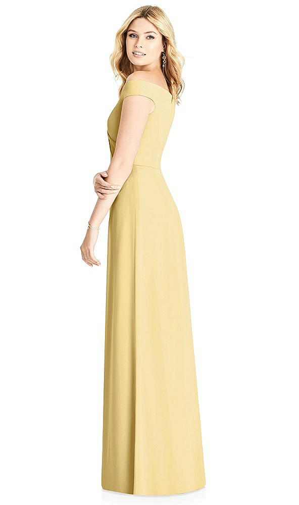 Back View - Buttercup Off-the-Shoulder Pleated Bodice Dress with Front Slits