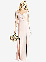 Front View Thumbnail - Blush Off-the-Shoulder Pleated Bodice Dress with Front Slits