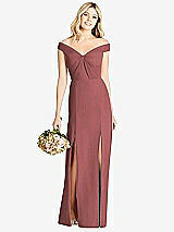 Front View Thumbnail - English Rose Off-the-Shoulder Pleated Bodice Dress with Front Slits