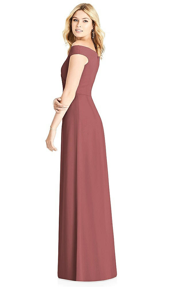 Back View - English Rose Off-the-Shoulder Pleated Bodice Dress with Front Slits