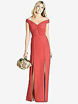 Front View Thumbnail - Perfect Coral Off-the-Shoulder Pleated Bodice Dress with Front Slits