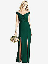 Front View Thumbnail - Hunter Green Off-the-Shoulder Pleated Bodice Dress with Front Slits