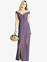 Front View Thumbnail - Lavender Off-the-Shoulder Pleated Bodice Dress with Front Slits