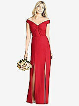 Front View Thumbnail - Parisian Red Off-the-Shoulder Pleated Bodice Dress with Front Slits