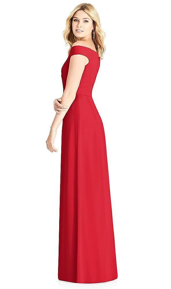 Back View - Parisian Red Off-the-Shoulder Pleated Bodice Dress with Front Slits