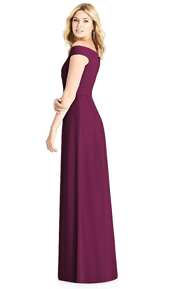 Back View - Ruby Off-the-Shoulder Pleated Bodice Dress with Front Slits