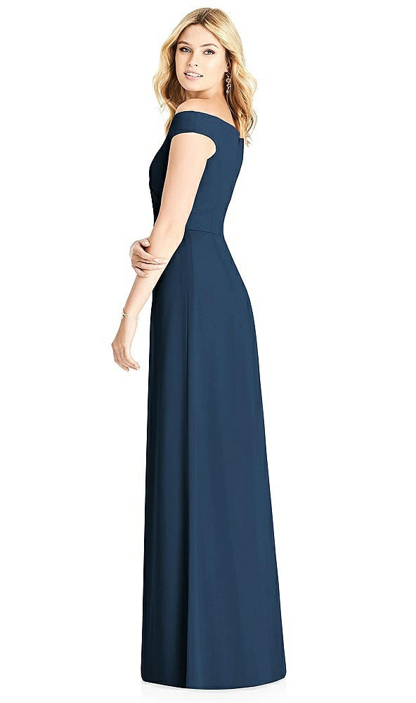 Back View - Sofia Blue Off-the-Shoulder Pleated Bodice Dress with Front Slits